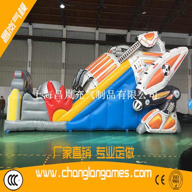 廠家直銷充氣滑梯機器人UFO不明飛行物高端噴繪充氣城堡滑梯 inflatable UFO slide